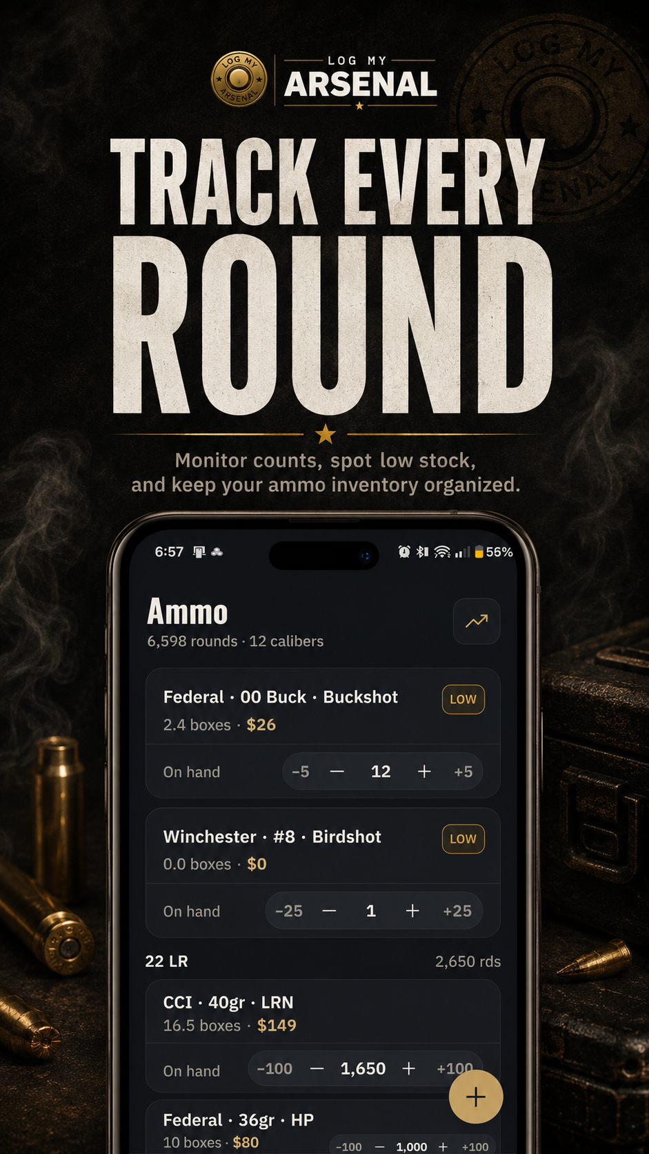 Ammo tracking screen in Log My Arsenal